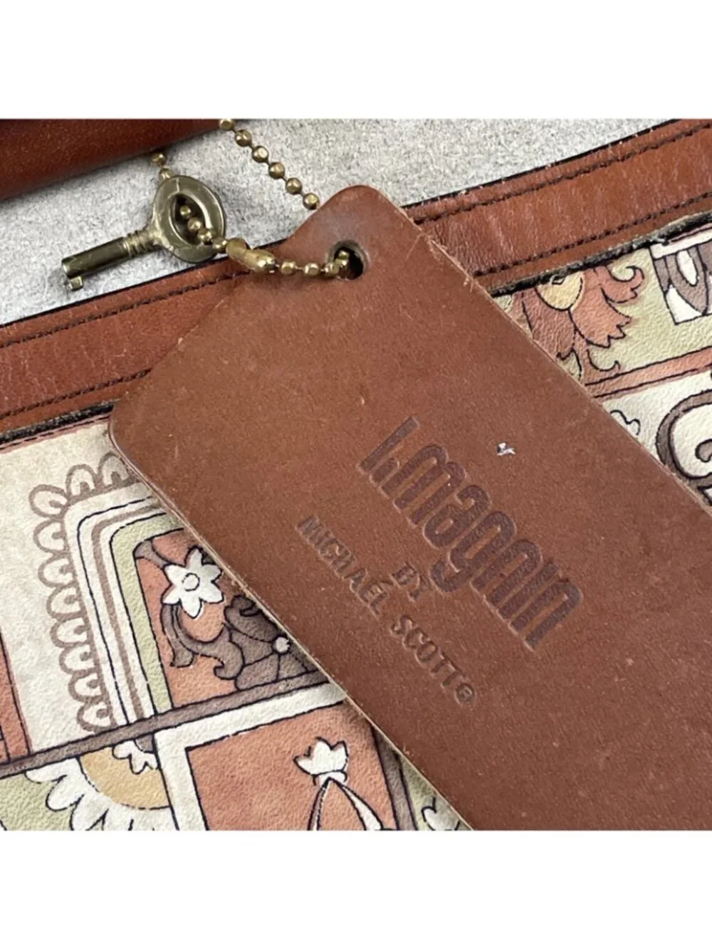 I.Magnin Michael Scott Leather Briefcase Tapestry Look Steerhide Bag Key Vintage